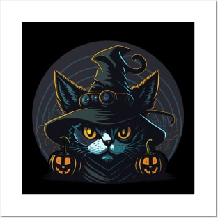 Scary Black Cat Witch Posters and Art